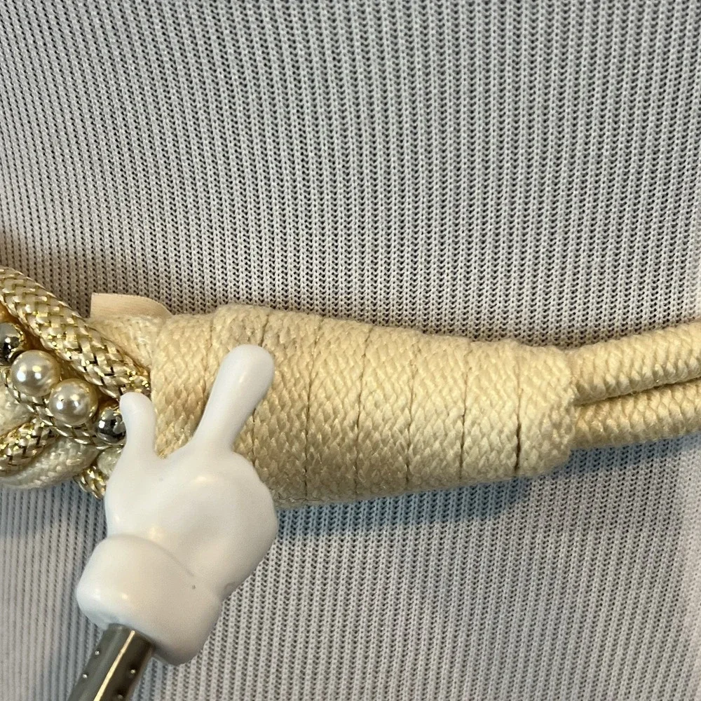 Vintage Women's Braided Woven Belt Macrame Size S/M Ivory Tan Gold Tone